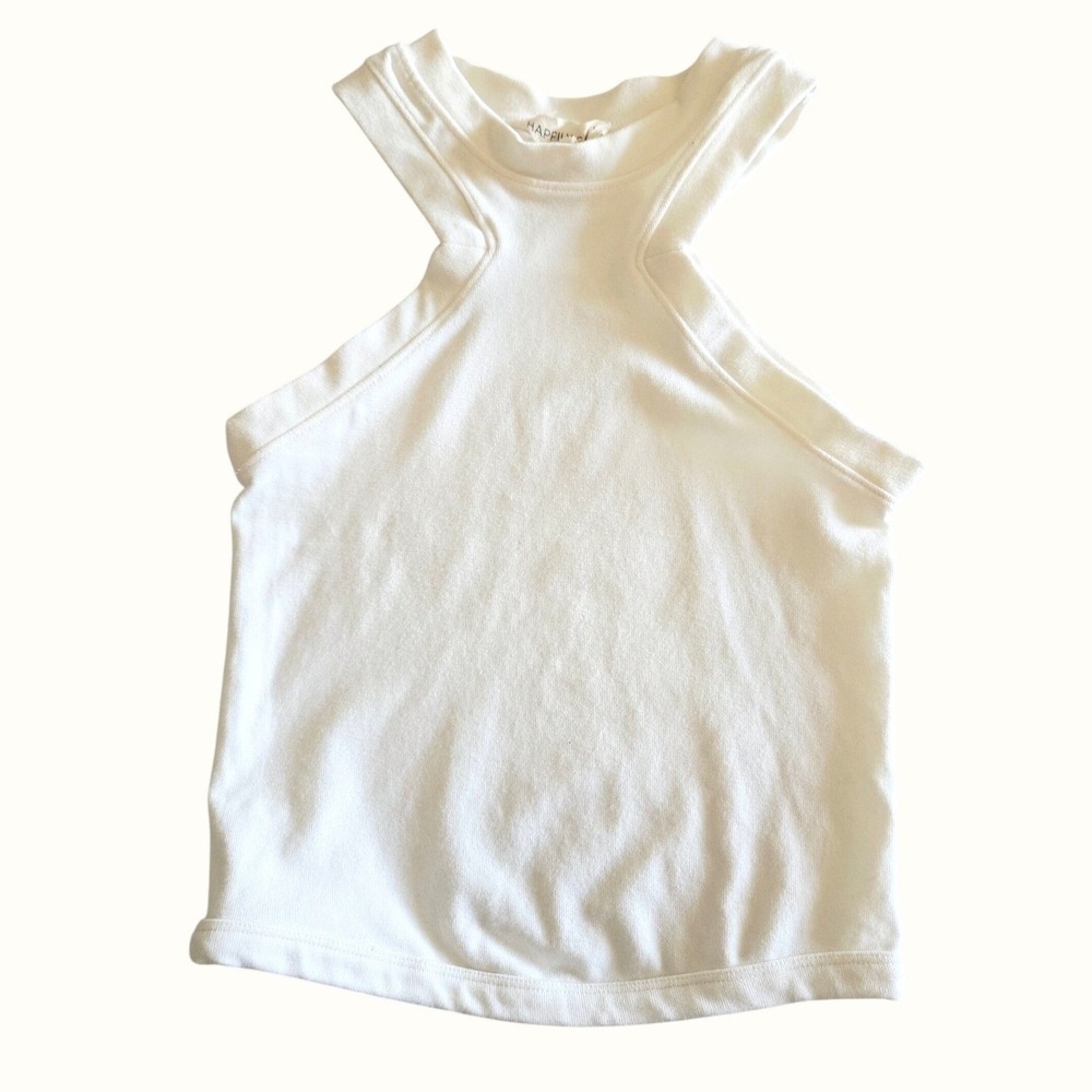 Happily Grey Womens White Halter‎ Neck Tank Top Cropped Cut Out Size